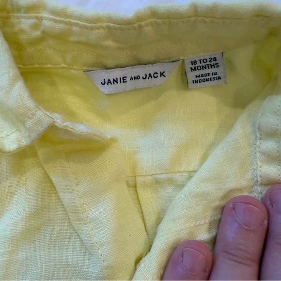 Janie and Jack Yellow Button Down Linen Shirt with Long Sleeves 18-24 months - Picture 2 of 5